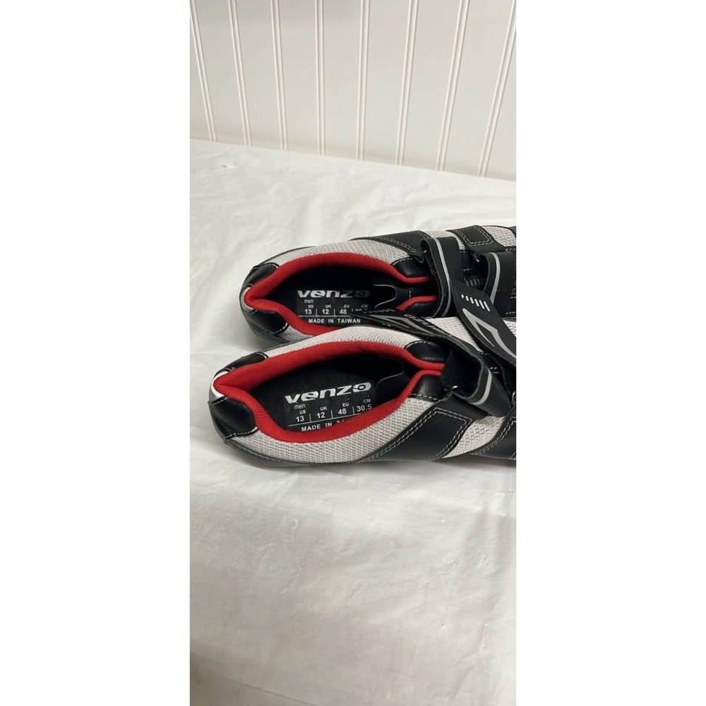 Venzo Men Road Cycling Shoes Black Silver Red 3-Strap Size US 13 EU 48 - Picture 6 of 8